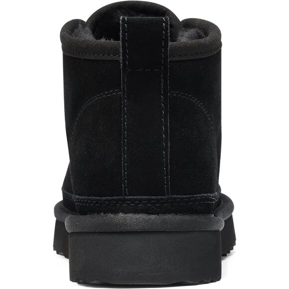 Women's Black aux Fur Ankle Lined Short Lace Up Snow Mini Booties Shoes - Picture 6 of 7